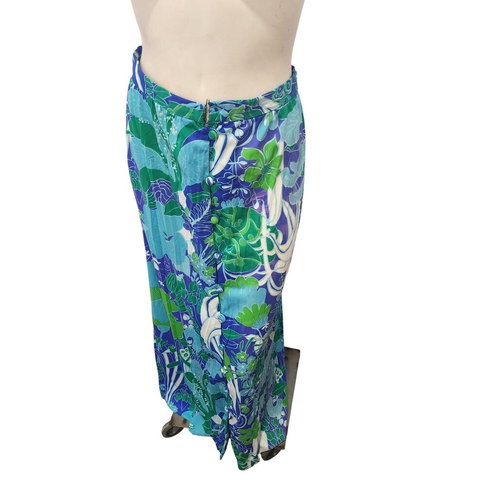 Vintage Carroll‎ Reed Floral Midi Skirt Blue Green Button Front Boho Size 16
